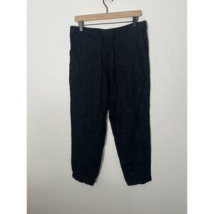 IXIMO 100% Linen Pants Womens Large Elastic Waist Lagenlook Tapered Leg Black